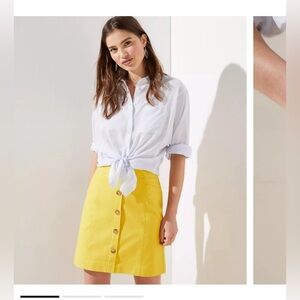 LOFT Button Shift Skirt Yellow Size 8 New Women's Short A Line Summer Casual